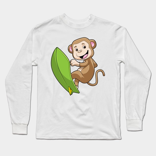 Monkey as Surfer with Surfboard Long Sleeve T-Shirt by Markus Schnabel